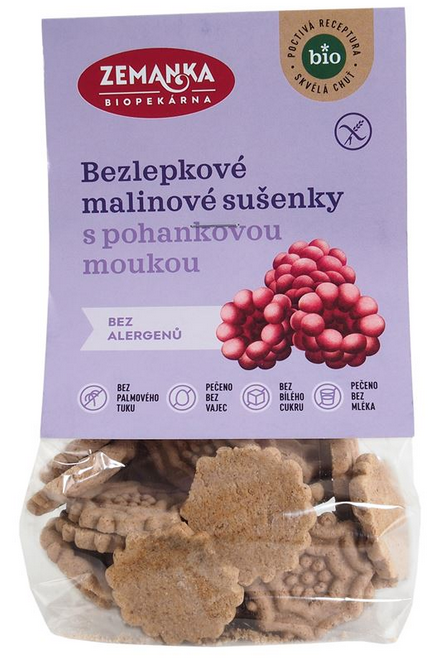 BIO bezlepkové malinové sušenky s pohankovou moukou 100 g Biopekárna Zemanka